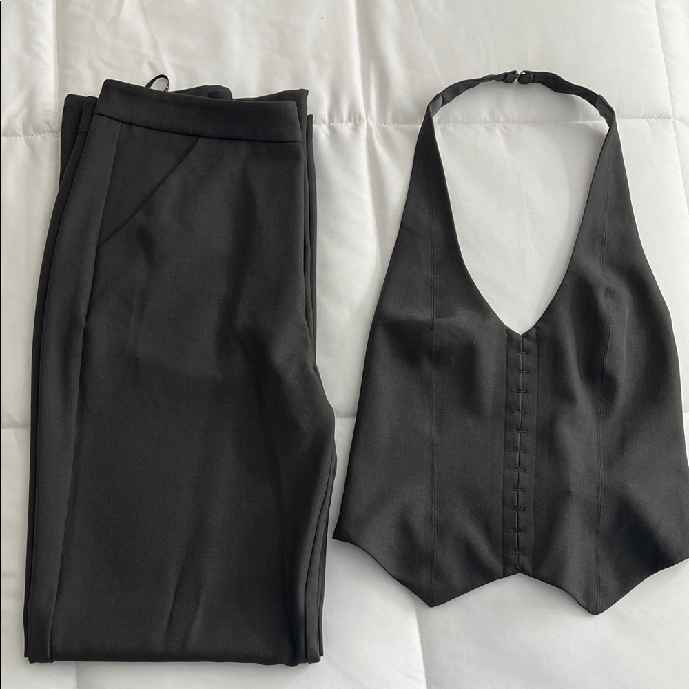 White Fox Boutique Black Two-Piece Suit Vest and Trousers